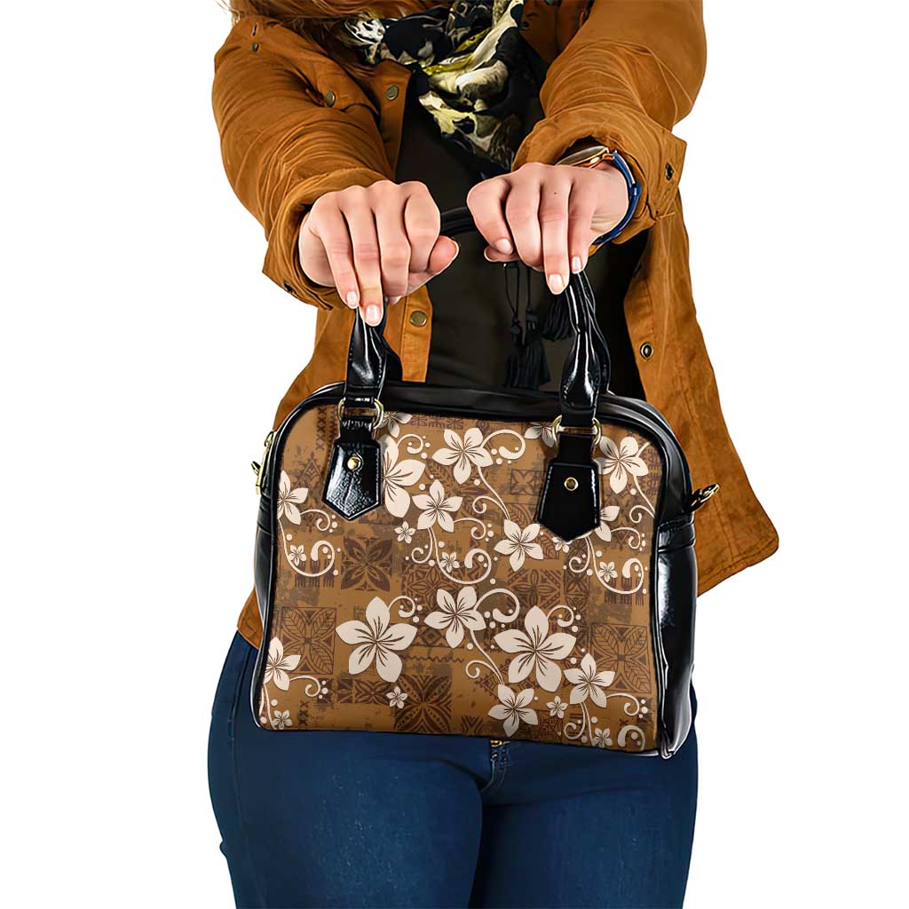 Plumeria Floral Tapa Pattern Vintage Gold Shoulder Handbag LT01 One Size Gold - Polynesian Pride