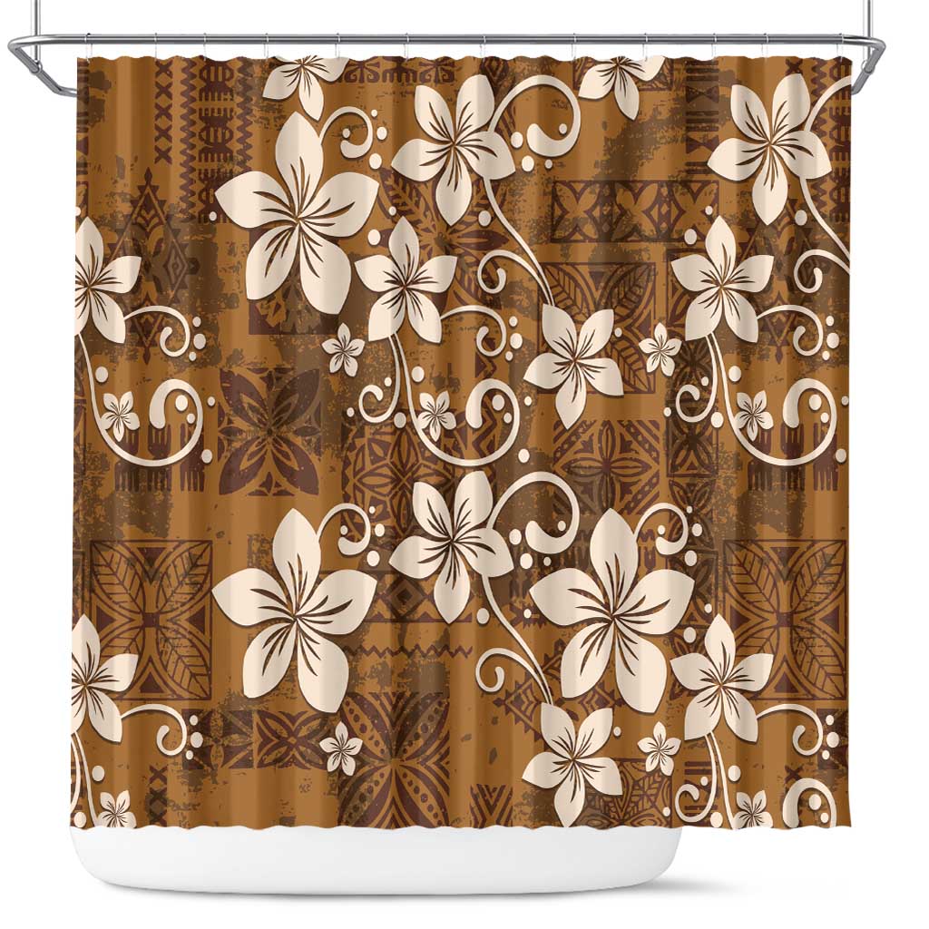 Plumeria Floral Tapa Pattern Vintage Gold Shower Curtain LT01 Gold - Polynesian Pride