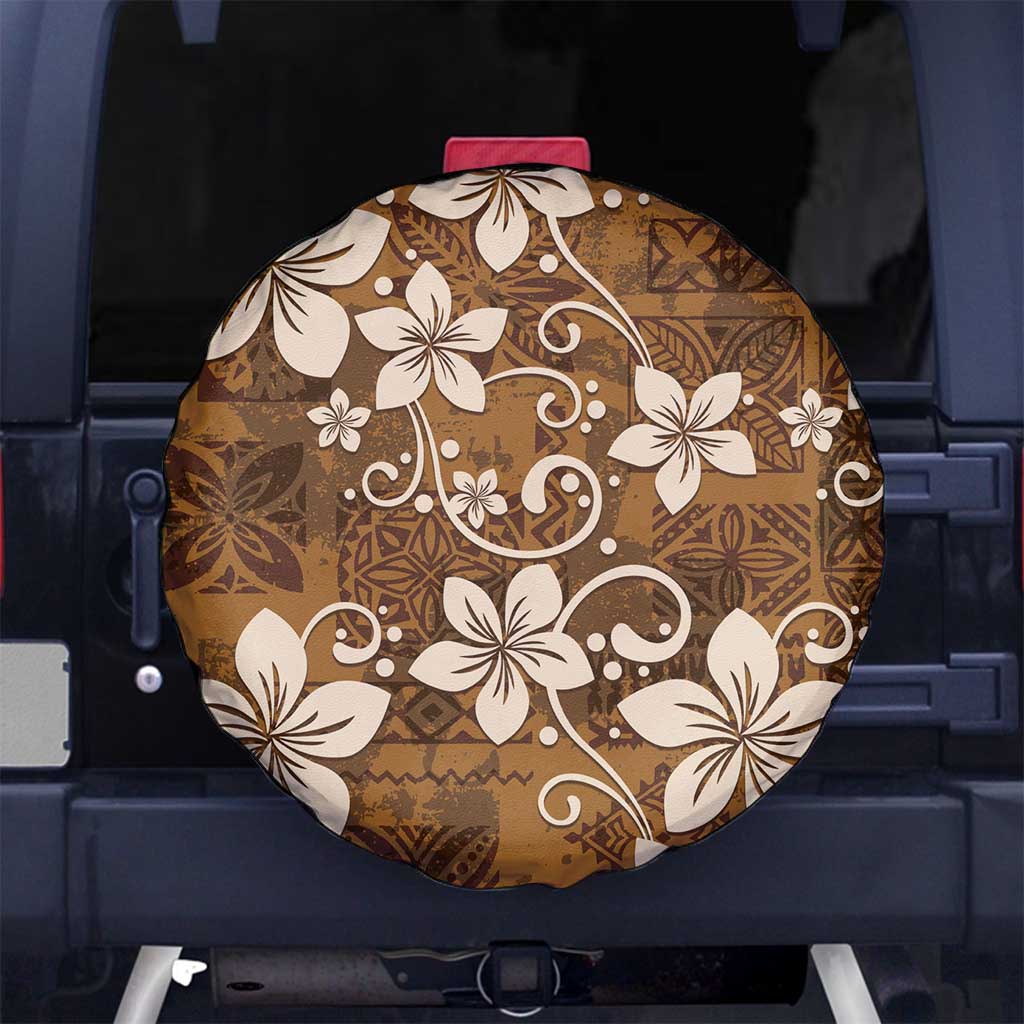 Plumeria Floral Tapa Pattern Vintage Gold Spare Tire Cover