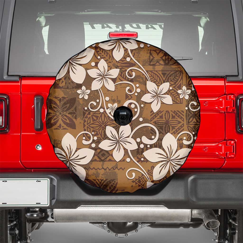 Plumeria Floral Tapa Pattern Vintage Gold Spare Tire Cover