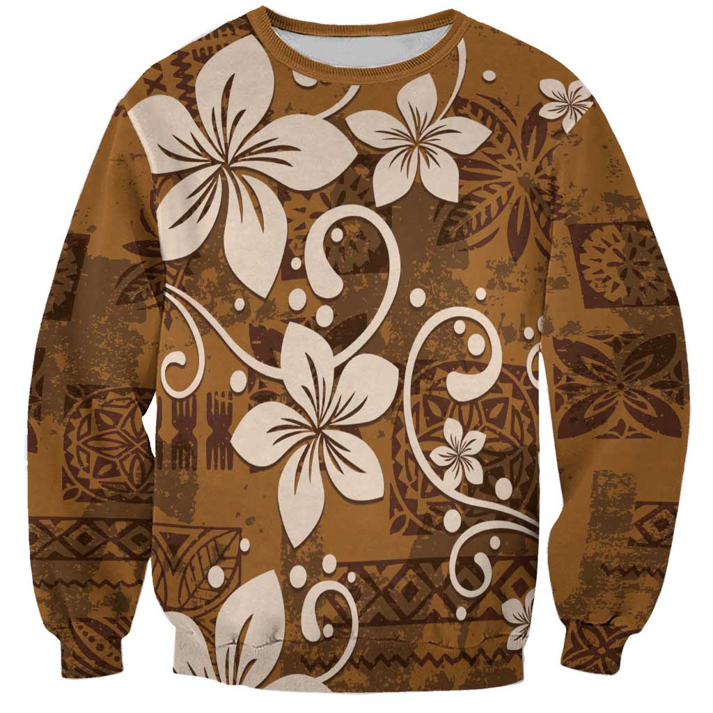 Plumeria Floral Tapa Pattern Vintage Gold Sweatshirt