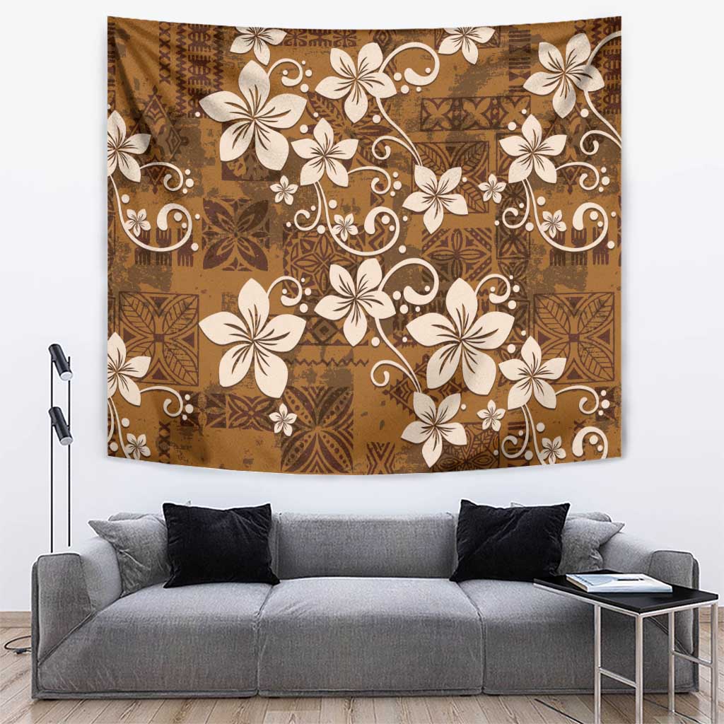 Plumeria Floral Tapa Pattern Vintage Gold Tapestry LT01 Gold - Polynesian Pride