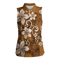 Plumeria Floral Tapa Pattern Vintage Gold Women Sleeveless Polo Shirt