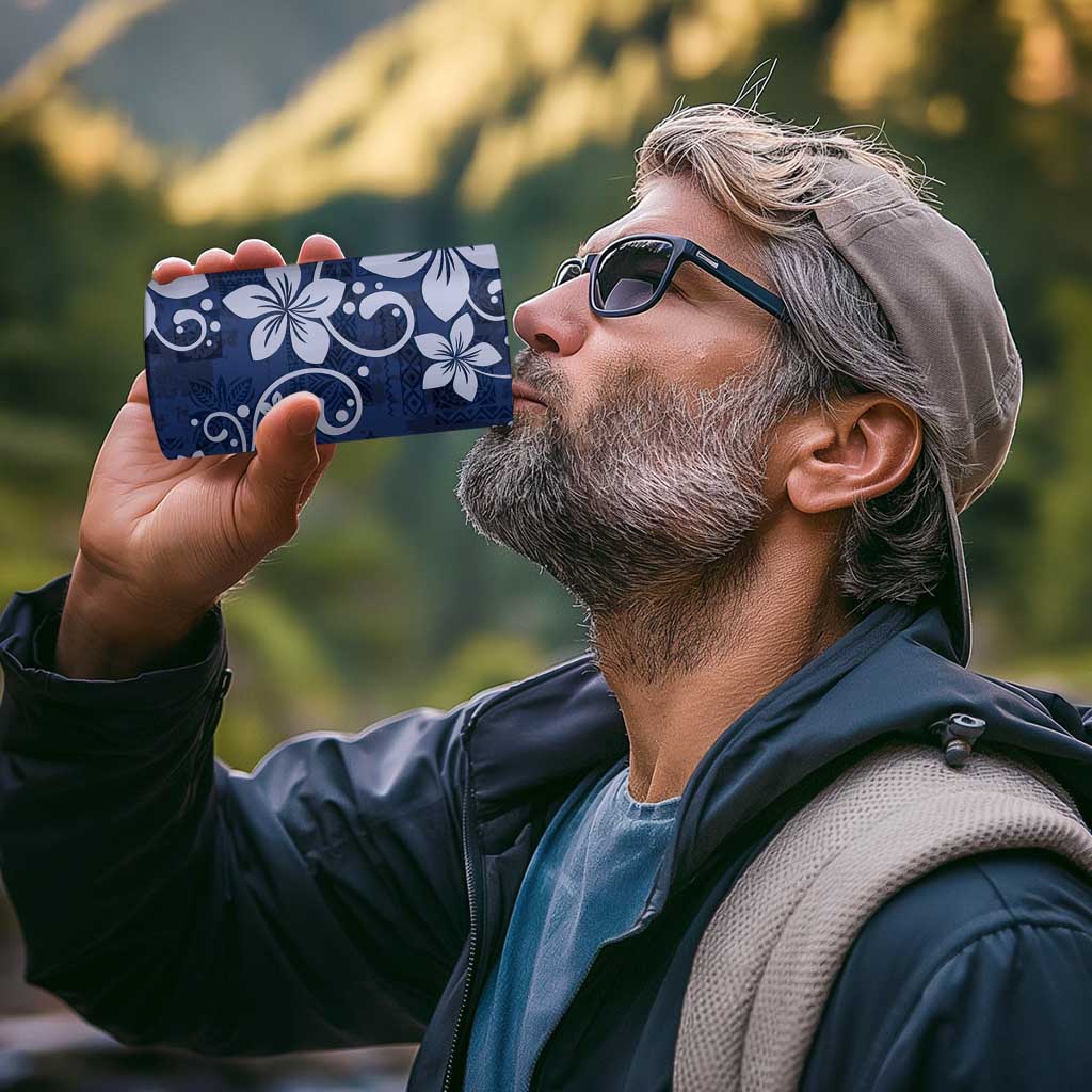 Plumeria Floral Tapa Pattern Navy Blue 4 in 1 Can Cooler Tumbler