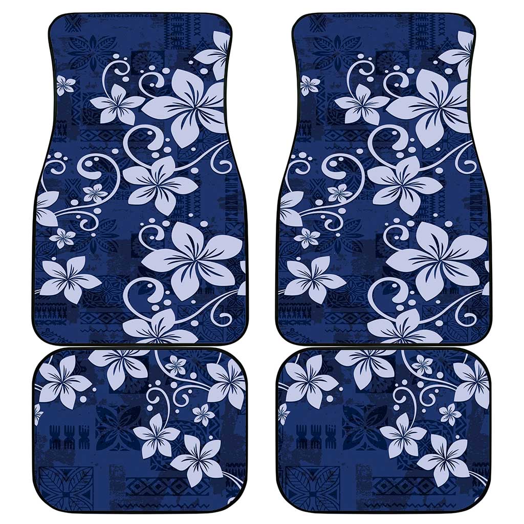 Plumeria Floral Tapa Pattern Navy Blue Car Mats