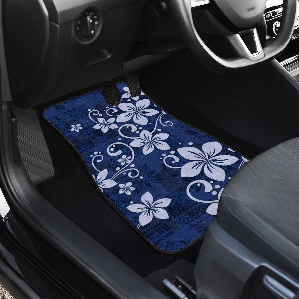 Plumeria Floral Tapa Pattern Navy Blue Car Mats