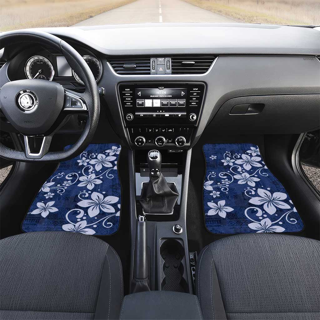 Plumeria Floral Tapa Pattern Navy Blue Car Mats