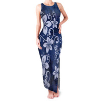 Plumeria Floral Tapa Pattern Navy Blue Family Matching Tank Maxi Dress and Hawaiian Shirt