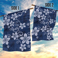 Plumeria Floral Tapa Pattern Navy Blue Garden Flag