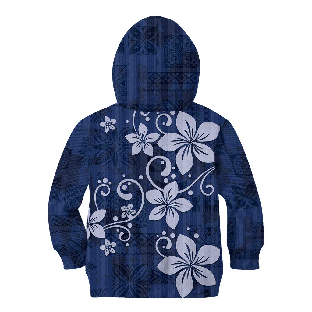 Plumeria Floral Tapa Pattern Navy Blue Kid Hoodie