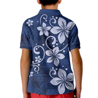 Plumeria Floral Tapa Pattern Navy Blue Kid Polo Shirt