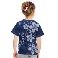 Plumeria Floral Tapa Pattern Navy Blue Kid T Shirt