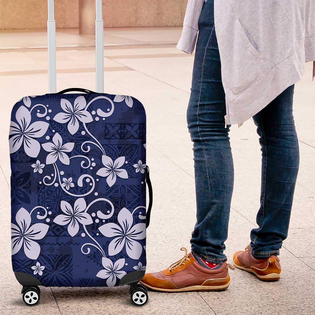 Plumeria Floral Tapa Pattern Navy Blue Luggage Cover LT01 Blue - Polynesian Pride