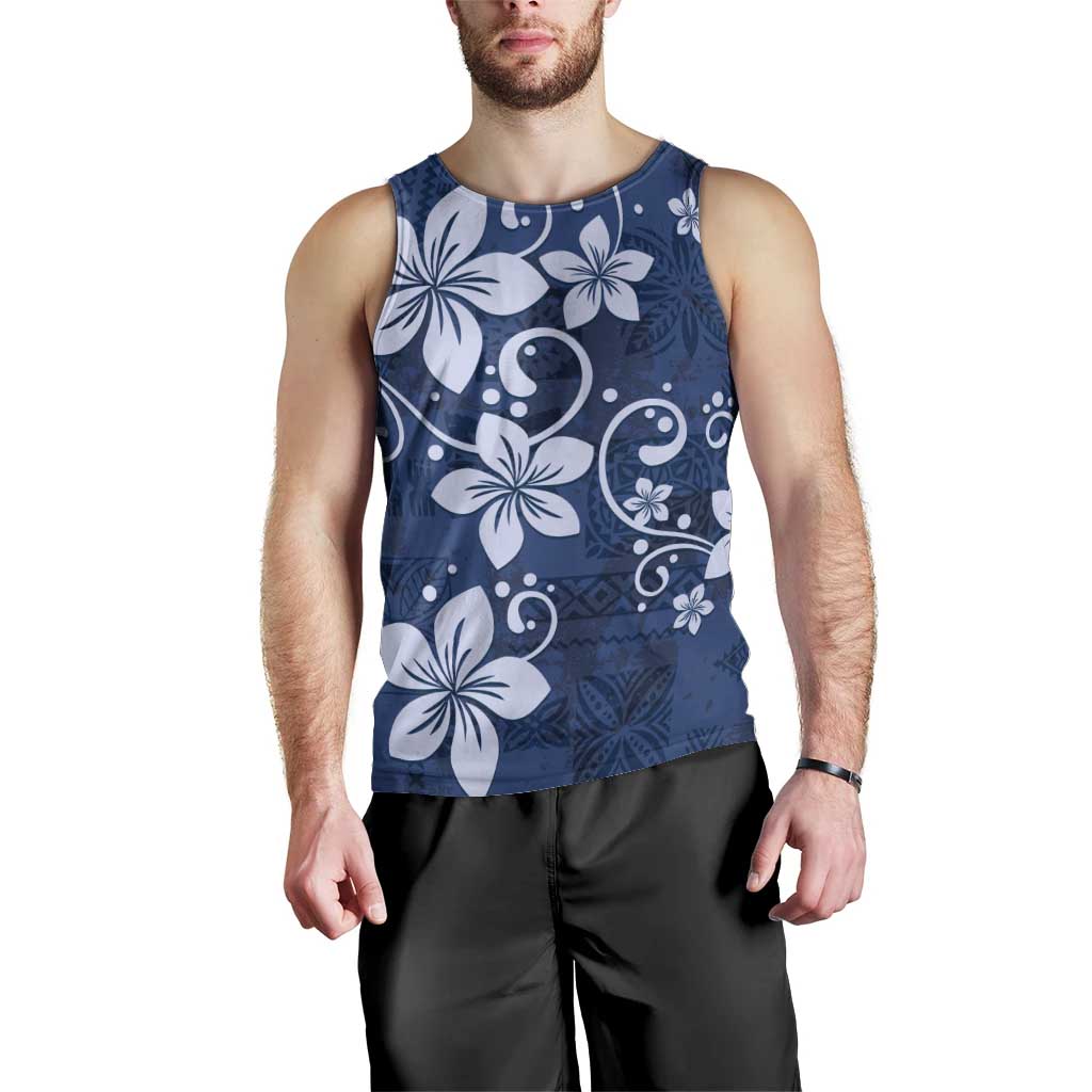 Plumeria Floral Tapa Pattern Navy Blue Men Tank Top