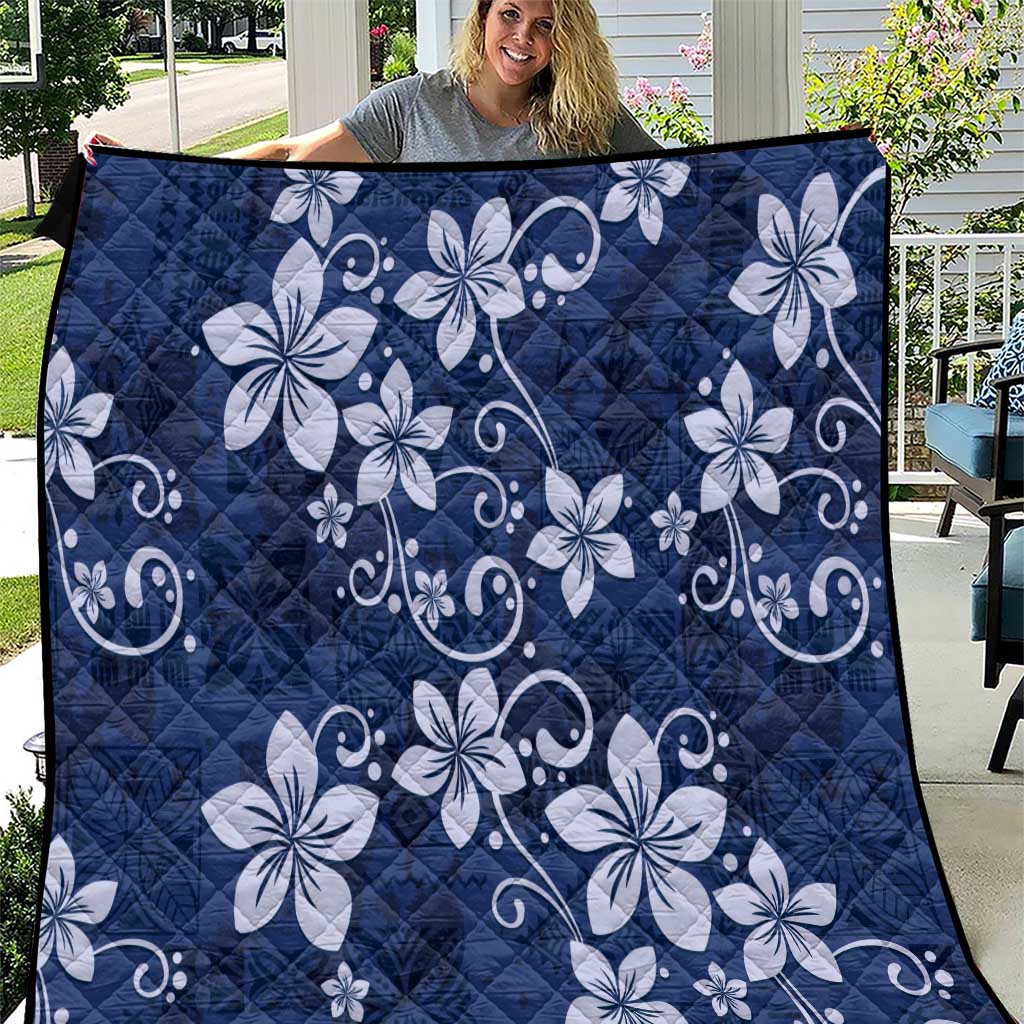 Plumeria Floral Tapa Pattern Navy Blue Quilt LT01 Blue - Polynesian Pride