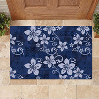 Plumeria Floral Tapa Pattern Navy Blue Rubber Doormat