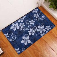 Plumeria Floral Tapa Pattern Navy Blue Rubber Doormat