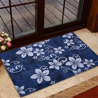 Plumeria Floral Tapa Pattern Navy Blue Rubber Doormat