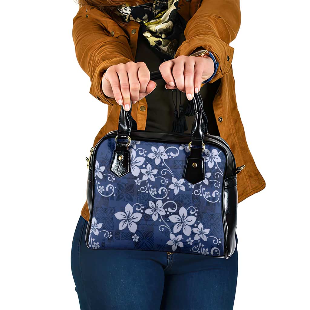 Plumeria Floral Tapa Pattern Navy Blue Shoulder Handbag LT01 One Size Blue - Polynesian Pride