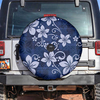 Plumeria Floral Tapa Pattern Navy Blue Spare Tire Cover