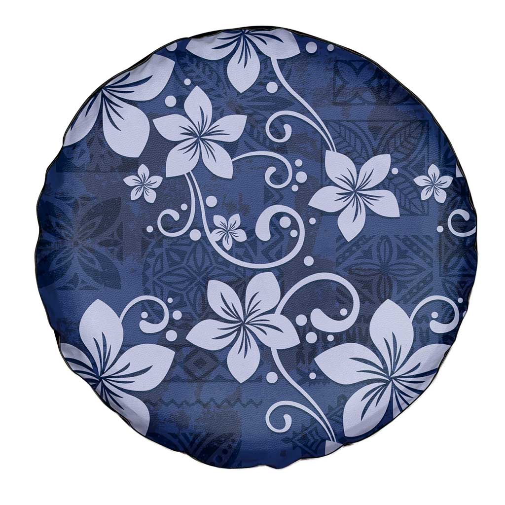 Plumeria Floral Tapa Pattern Navy Blue Spare Tire Cover