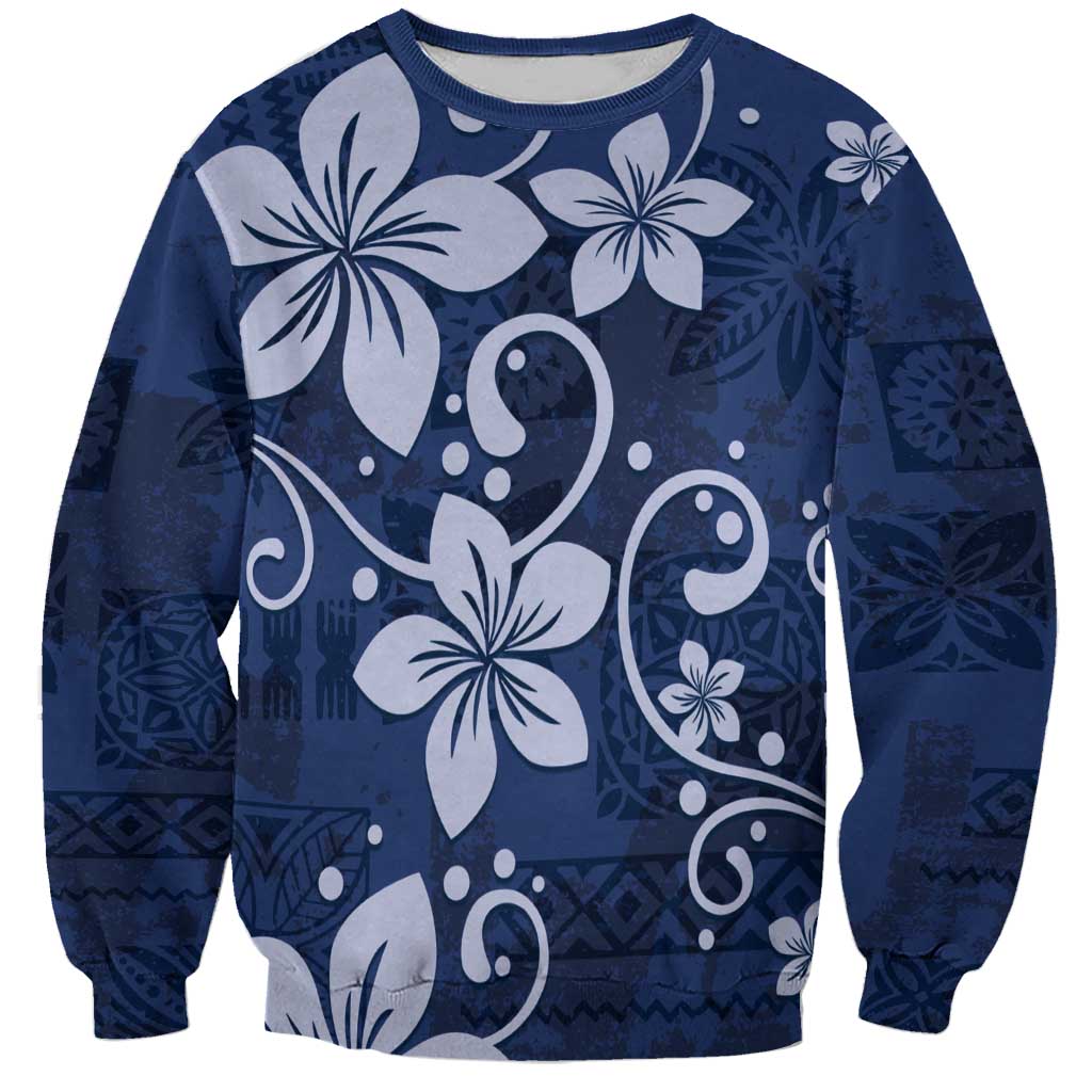 Plumeria Floral Tapa Pattern Navy Blue Sweatshirt