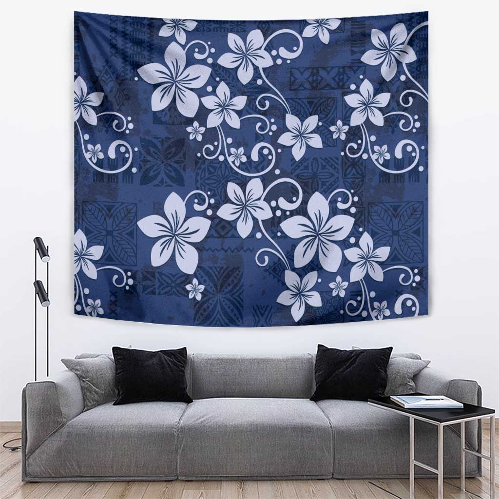 Plumeria Floral Tapa Pattern Navy Blue Tapestry LT01 Blue - Polynesian Pride