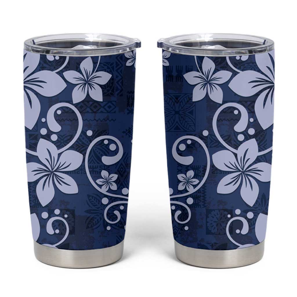 Plumeria Floral Tapa Pattern Navy Blue Tumbler Cup