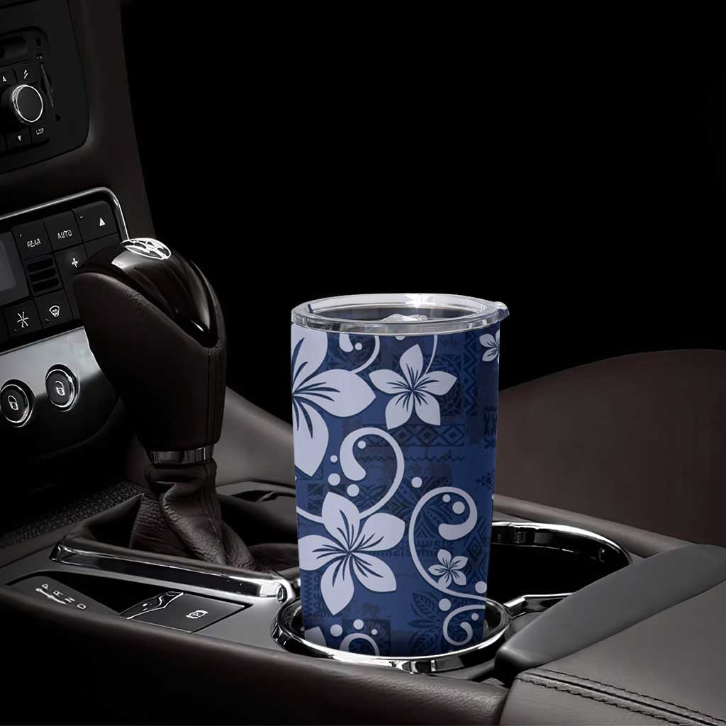 Plumeria Floral Tapa Pattern Navy Blue Tumbler Cup