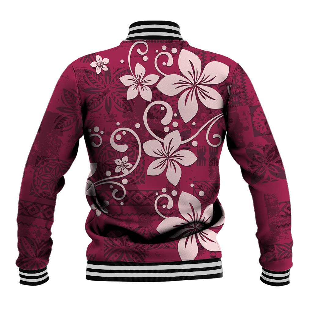 Plumeria Floral Tapa Pattern Ruby Pink Baseball Jacket