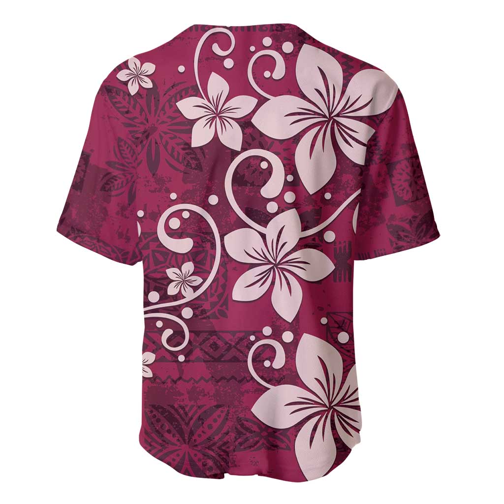 Plumeria Floral Tapa Pattern Ruby Pink Baseball Jersey LT01 - Polynesian Pride