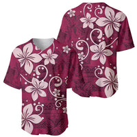 Plumeria Floral Tapa Pattern Ruby Pink Baseball Jersey LT01 - Polynesian Pride