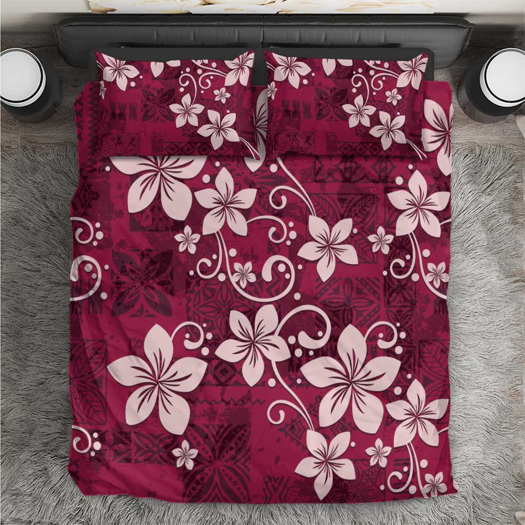 Plumeria Floral Tapa Pattern Ruby Pink Bedding Set LT01 Pink - Polynesian Pride