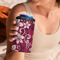 Plumeria Floral Tapa Pattern Ruby Pink 4 in 1 Can Cooler Tumbler