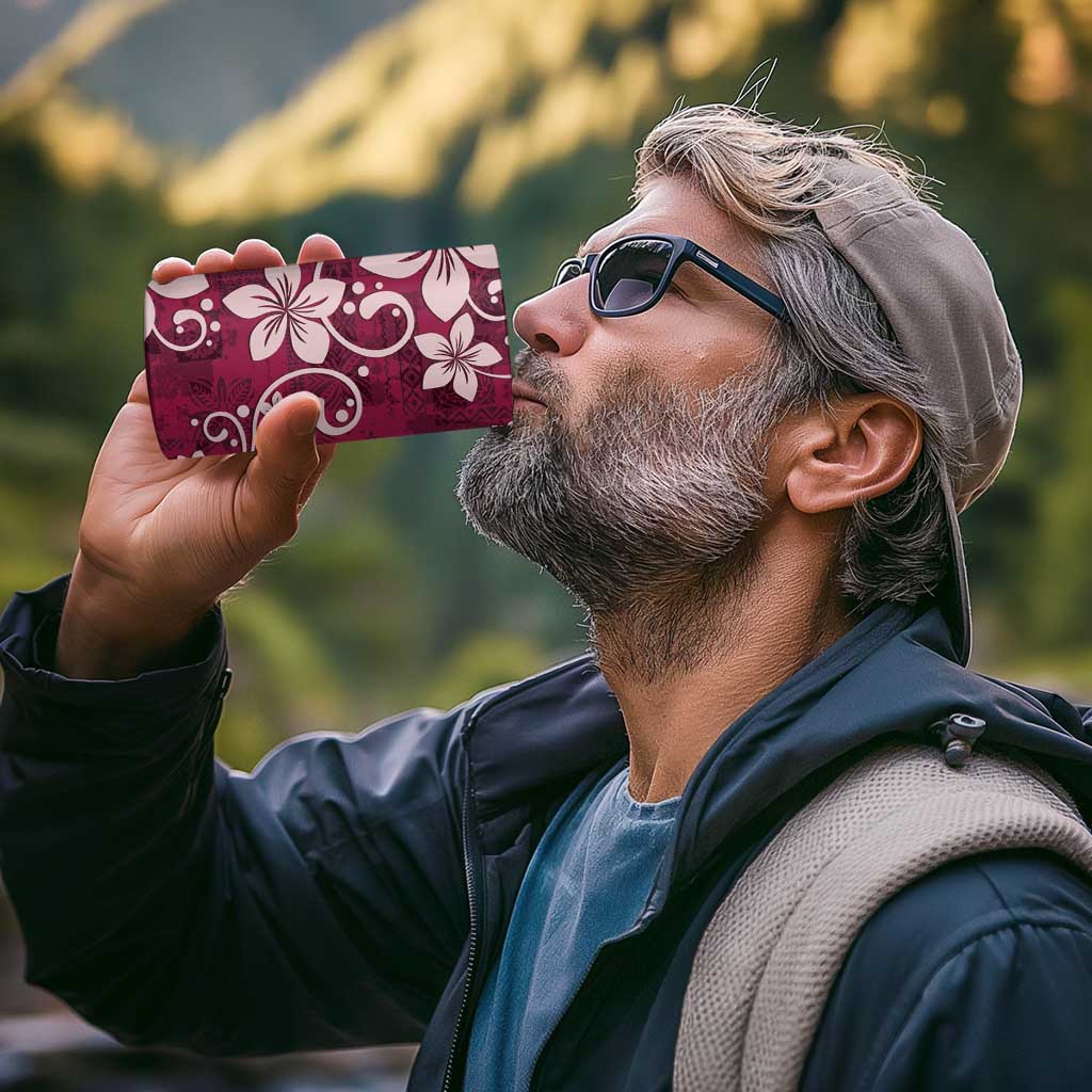 Plumeria Floral Tapa Pattern Ruby Pink 4 in 1 Can Cooler Tumbler