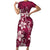 Plumeria Floral Tapa Pattern Ruby Pink Family Matching Short Sleeve Bodycon Dress and Hawaiian Shirt