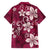 Plumeria Floral Tapa Pattern Ruby Pink Family Matching Summer Maxi Dress and Hawaiian Shirt