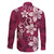 Plumeria Floral Tapa Pattern Ruby Pink Family Matching Summer Maxi Dress and Hawaiian Shirt
