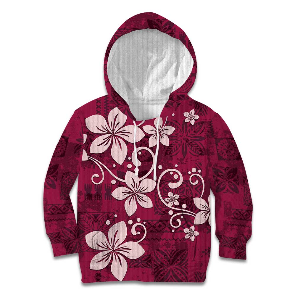 Plumeria Floral Tapa Pattern Ruby Pink Kid Hoodie LT01 Hoodie Pink - Polynesian Pride