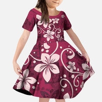 Plumeria Floral Tapa Pattern Ruby Pink Kid Short Sleeve Dress