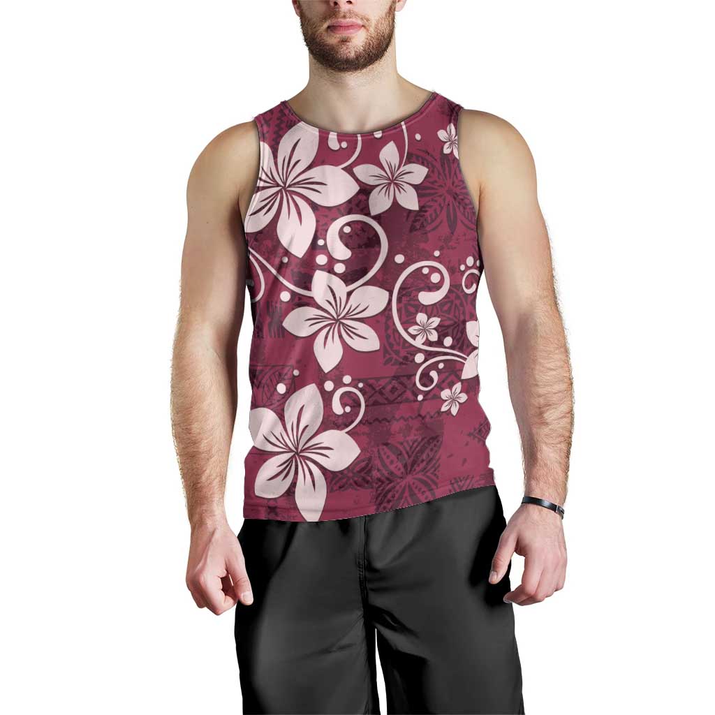 Plumeria Floral Tapa Pattern Ruby Pink Men Tank Top