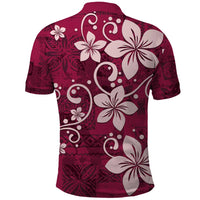 Plumeria Floral Tapa Pattern Ruby Pink Polo Shirt