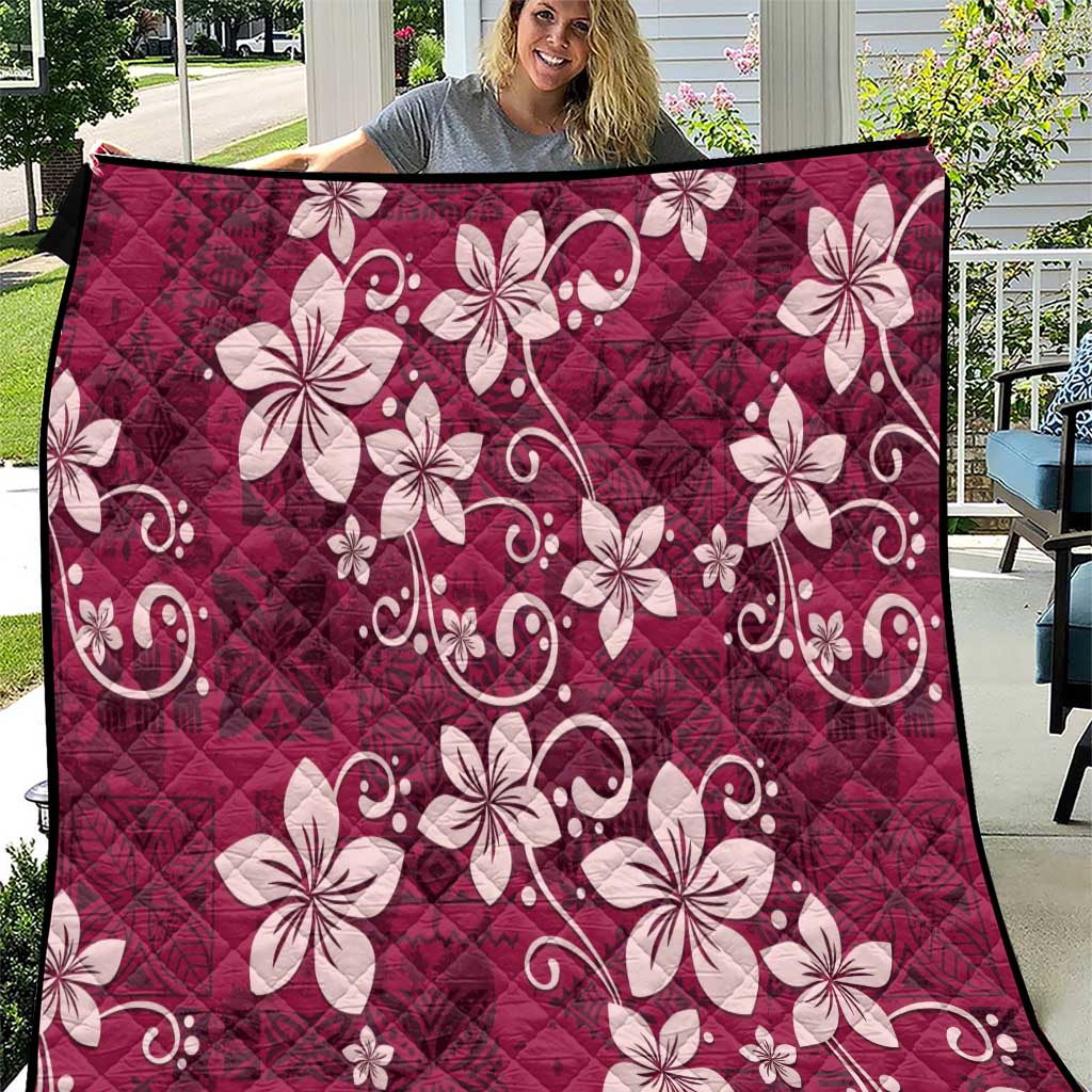 Plumeria Floral Tapa Pattern Ruby Pink Quilt LT01 Pink - Polynesian Pride