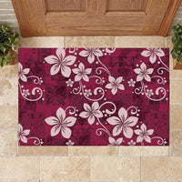 Plumeria Floral Tapa Pattern Ruby Pink Rubber Doormat