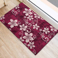Plumeria Floral Tapa Pattern Ruby Pink Rubber Doormat