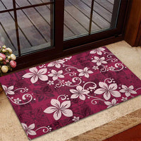Plumeria Floral Tapa Pattern Ruby Pink Rubber Doormat