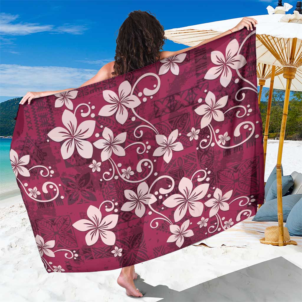 Plumeria Floral Tapa Pattern Ruby Pink Sarong LT01 One Size 44 x 66 inches Pink - Polynesian Pride