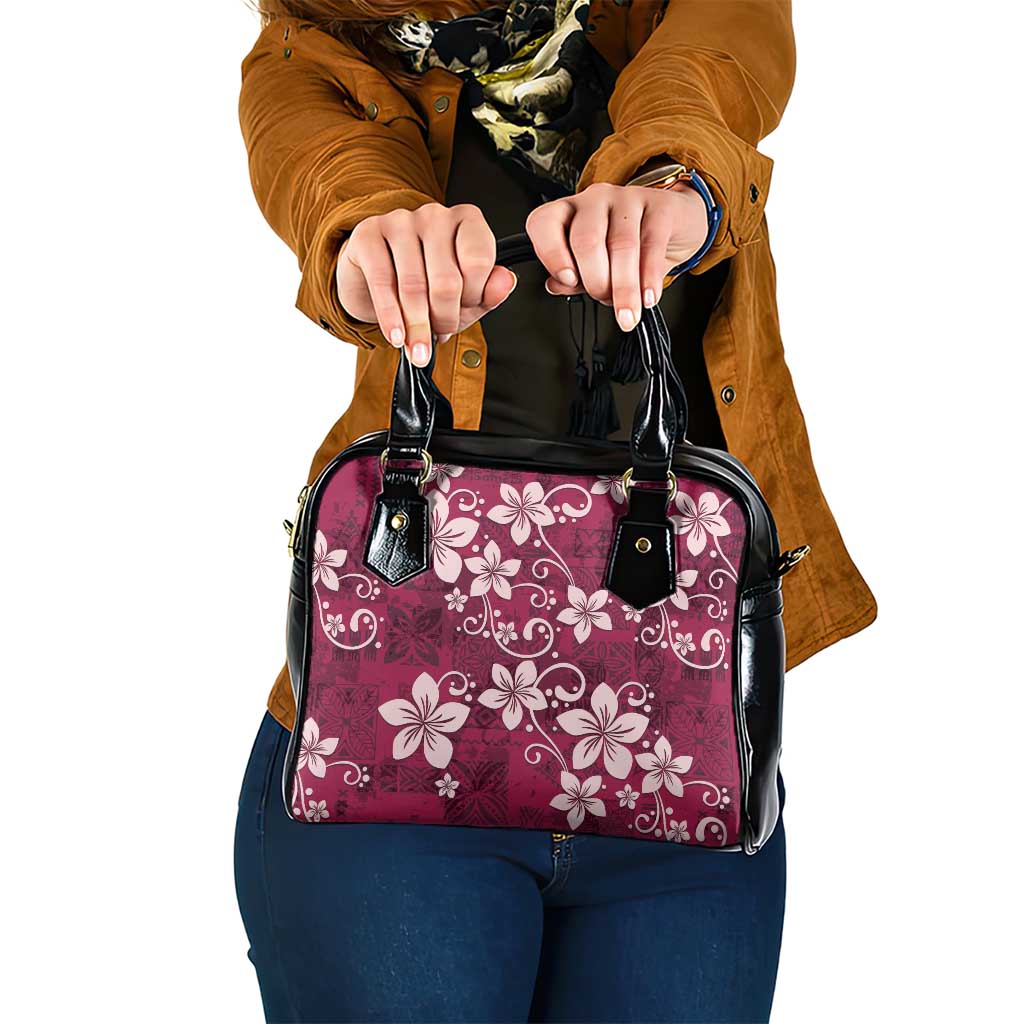 Plumeria Floral Tapa Pattern Ruby Pink Shoulder Handbag LT01 One Size Pink - Polynesian Pride