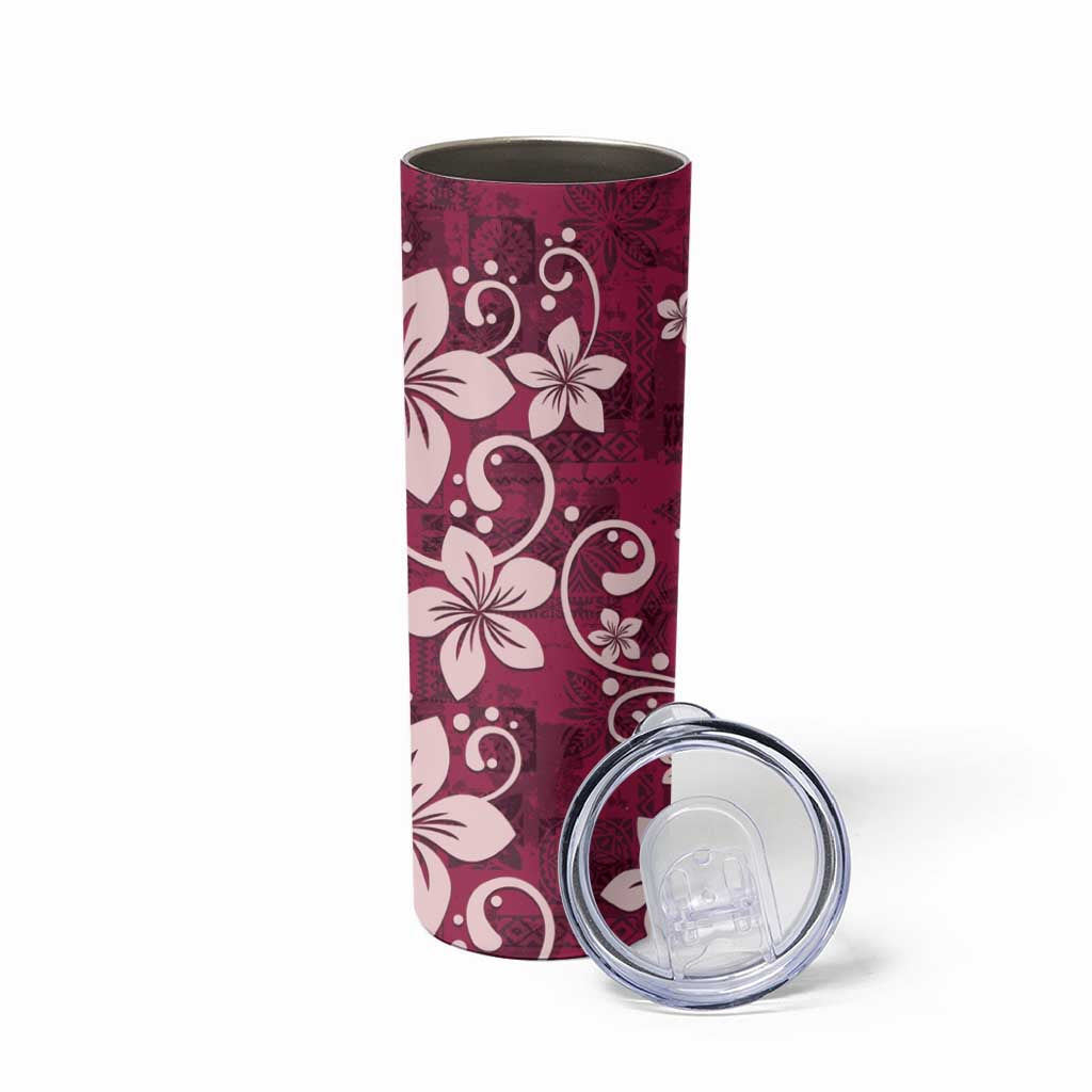 Plumeria Floral Tapa Pattern Ruby Pink Skinny Tumbler