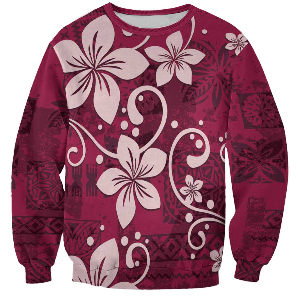 Plumeria Floral Tapa Pattern Ruby Pink Sweatshirt